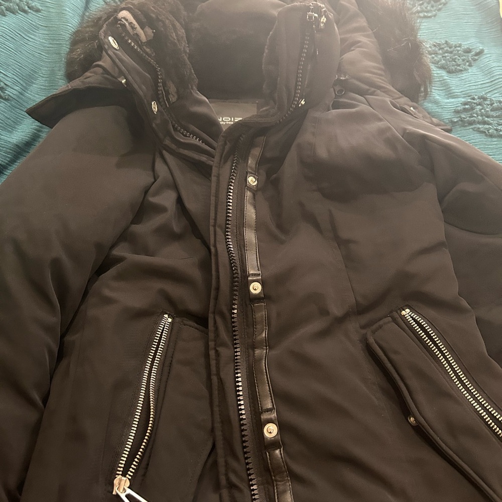 Noize Black Quilted Parka Jacket with Hood